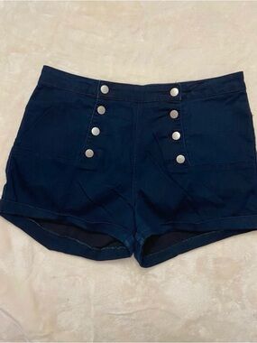 Navy High-Waist Button Sailor Shorts